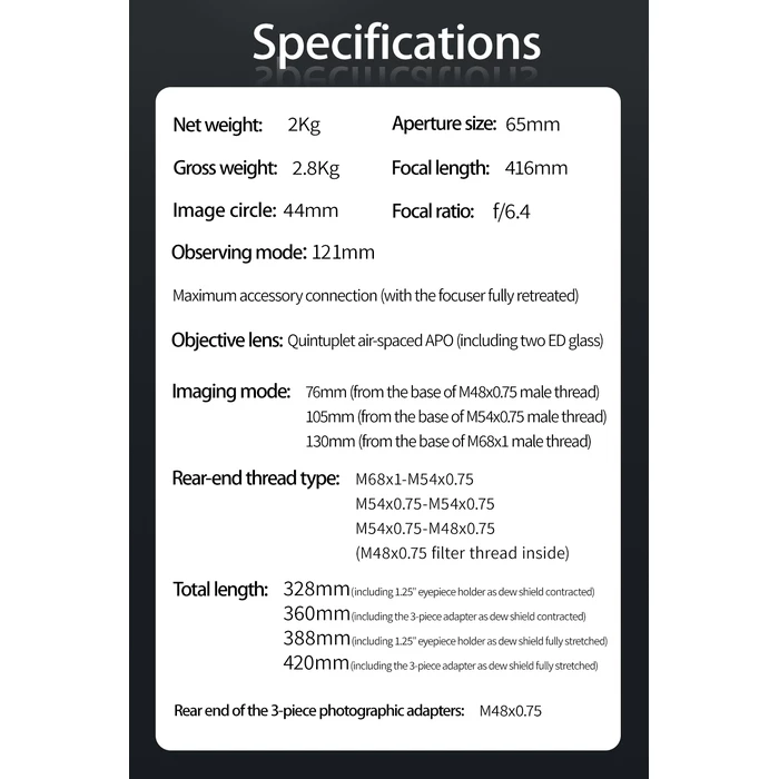 Refraktor ZWO FF65 APO Kwintuplet