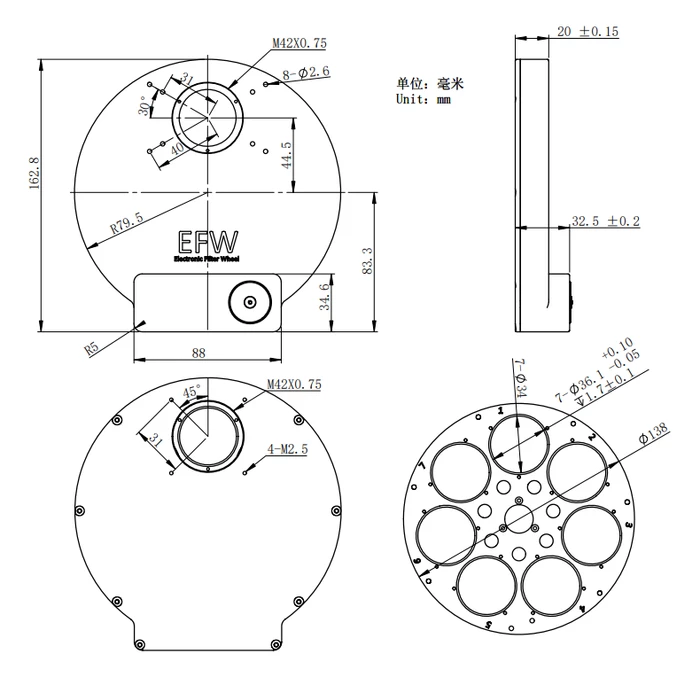 Koło filtrowe ZWO 7x36 mm