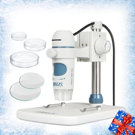 [Zestaw] Szkiełko zegarkowe 100mm + Szkiełko zegarkowe 60mm + Mikroskop cyfrowy Delta Optical Smart 5MP PRO + Szalka Petriego 60/12 + Szalka Petriego 100/15 + Szalka Petriego 40/12