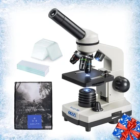 [Zestaw] Szkiełka podstawowe szlifowane (50 szt.) + Szkiełka nakrywkowe 22x22 mm (100 szt.) + Mikroskop Delta Optical Biolight 100 Biały + Materiał do czyszczenia optyki DELTA 13,5x18,5cm